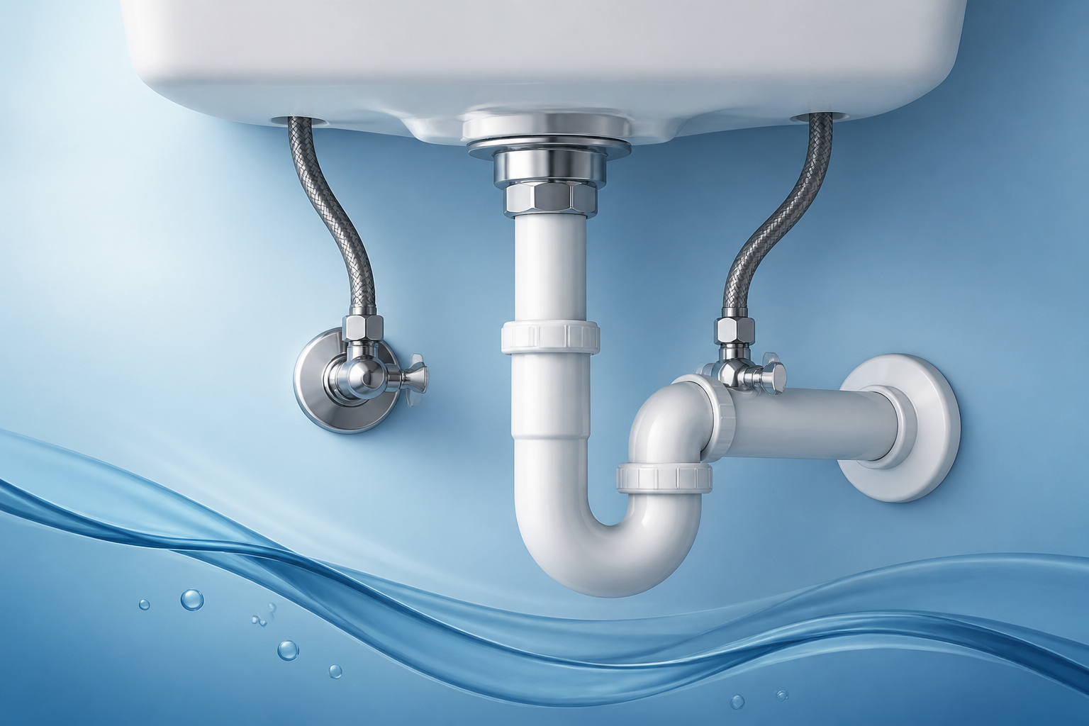 Concept illustration of an under-sink drain and supply system
